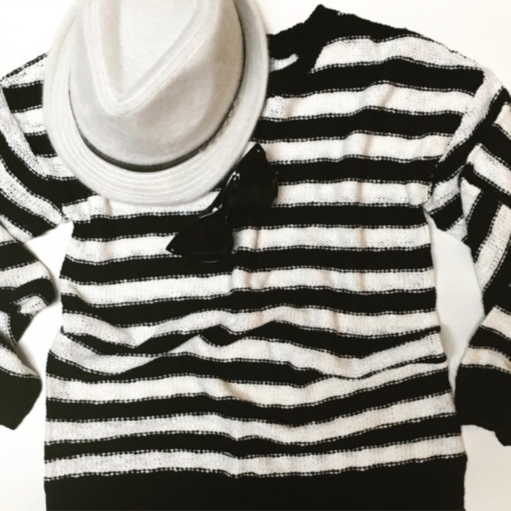Black and White Striped Knit Sweater